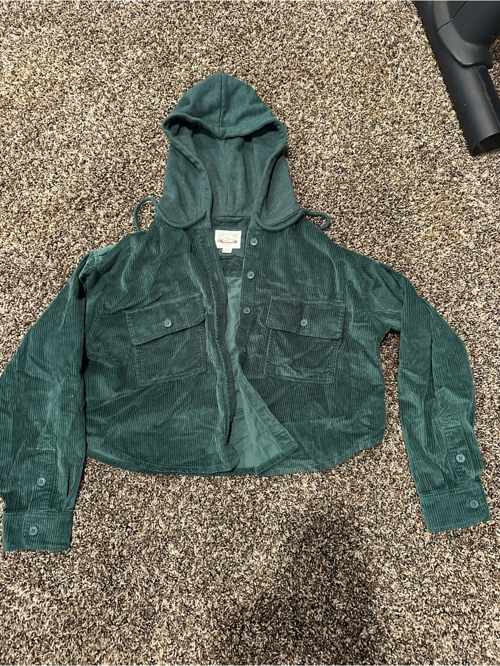 cropped Corduroy Hooded Jacket in Deep Green